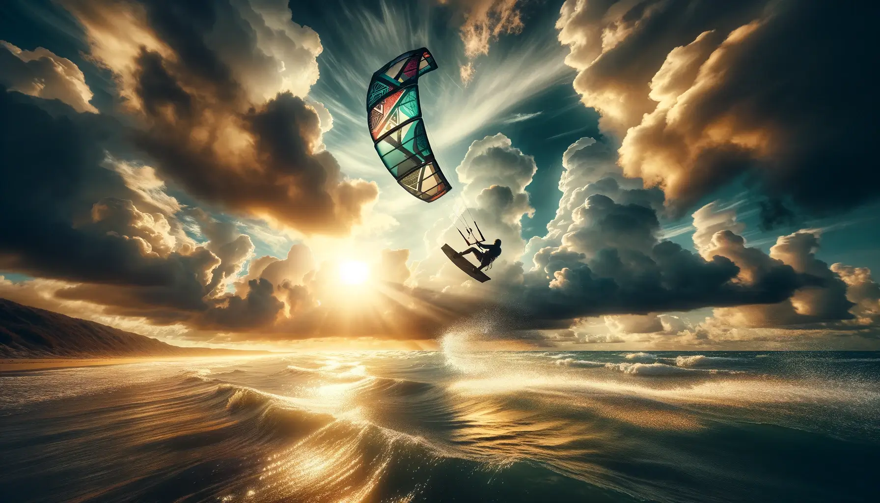 kitesurfer achieving big air