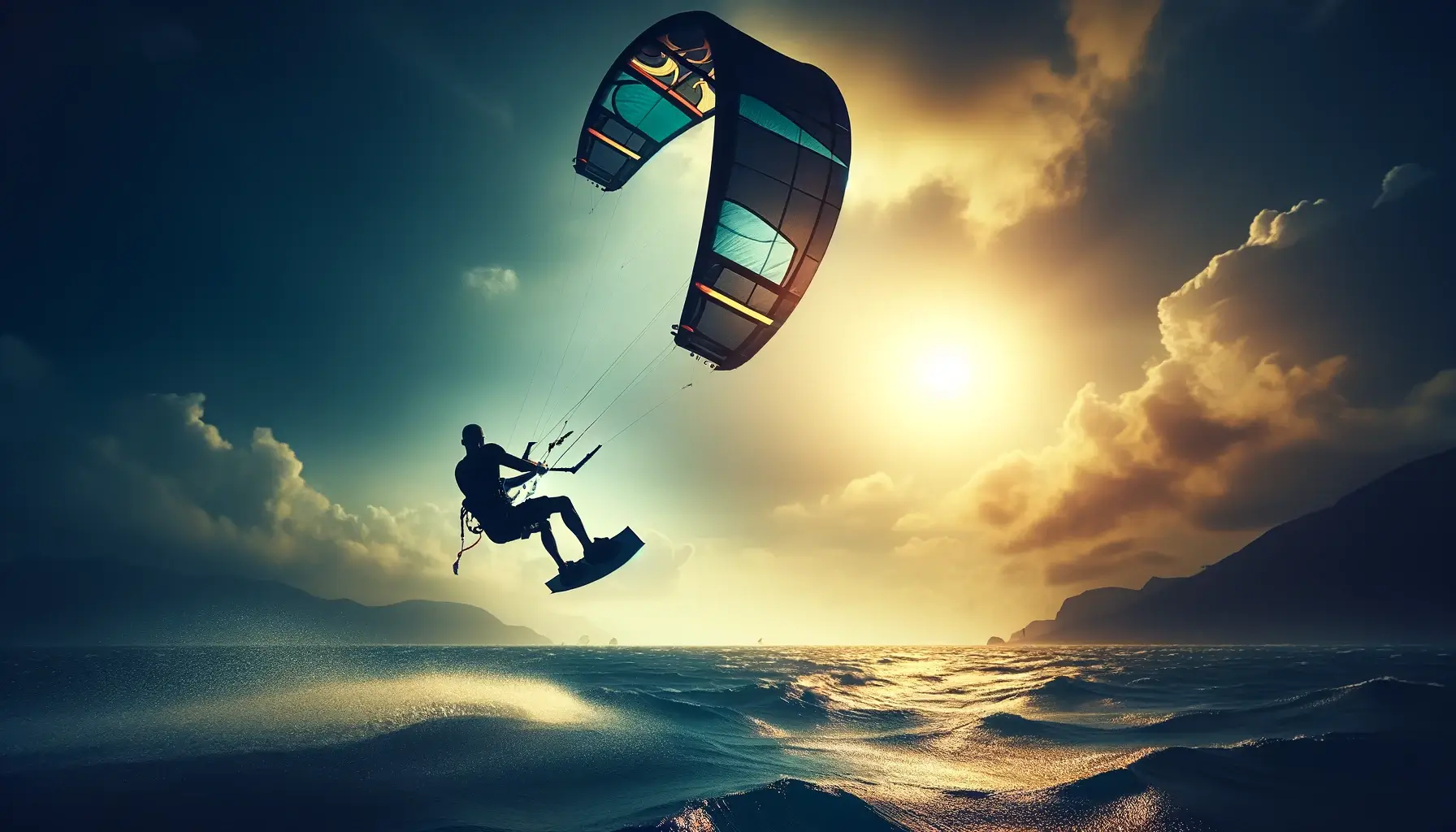 kitesurfer practicing kite jumping